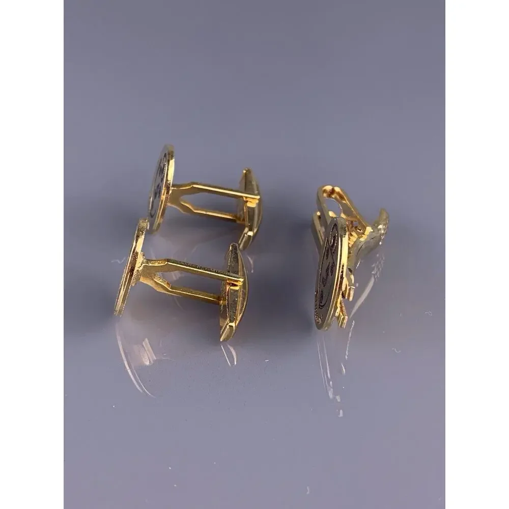 Simmons Family Crest Cufflinks Tie Clip Gold Tone Wing Rose Shield Heraldic VTG